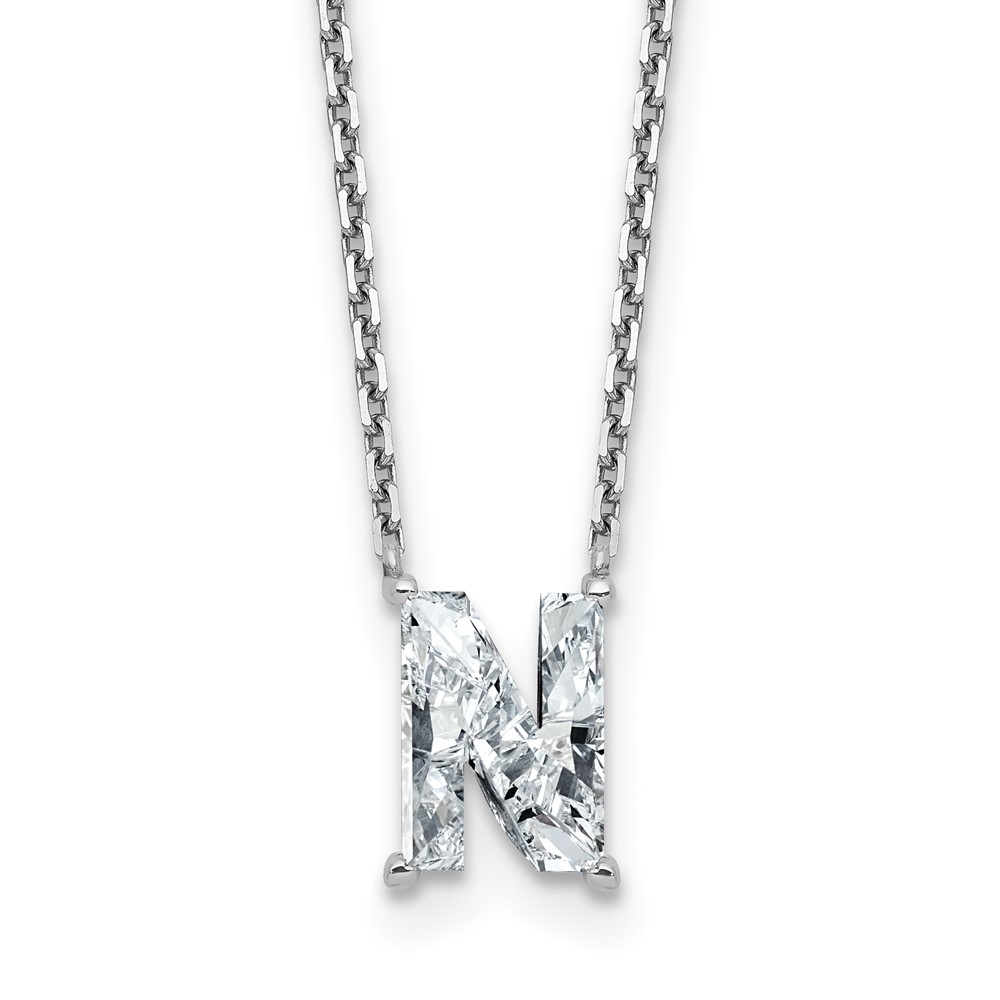 14K White Gold 1.88 Carat Lab Grown Diamond VS+ F+ Complete Letter N Single Stone Initial Necklace, 18"