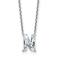14K White Gold 1.88 Carat Lab Grown Diamond VS+ F+ Complete Letter N Single Stone Initial Necklace, 18" view 1