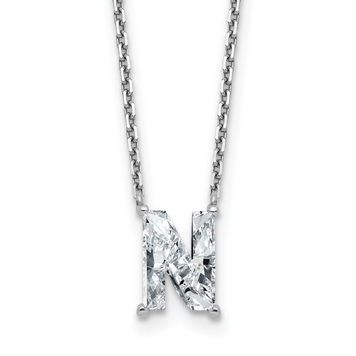 14K White Gold 1.88 Carat Lab Grown Diamond VS+ F+ Complete Letter N Single Stone Initial Necklace, 18"