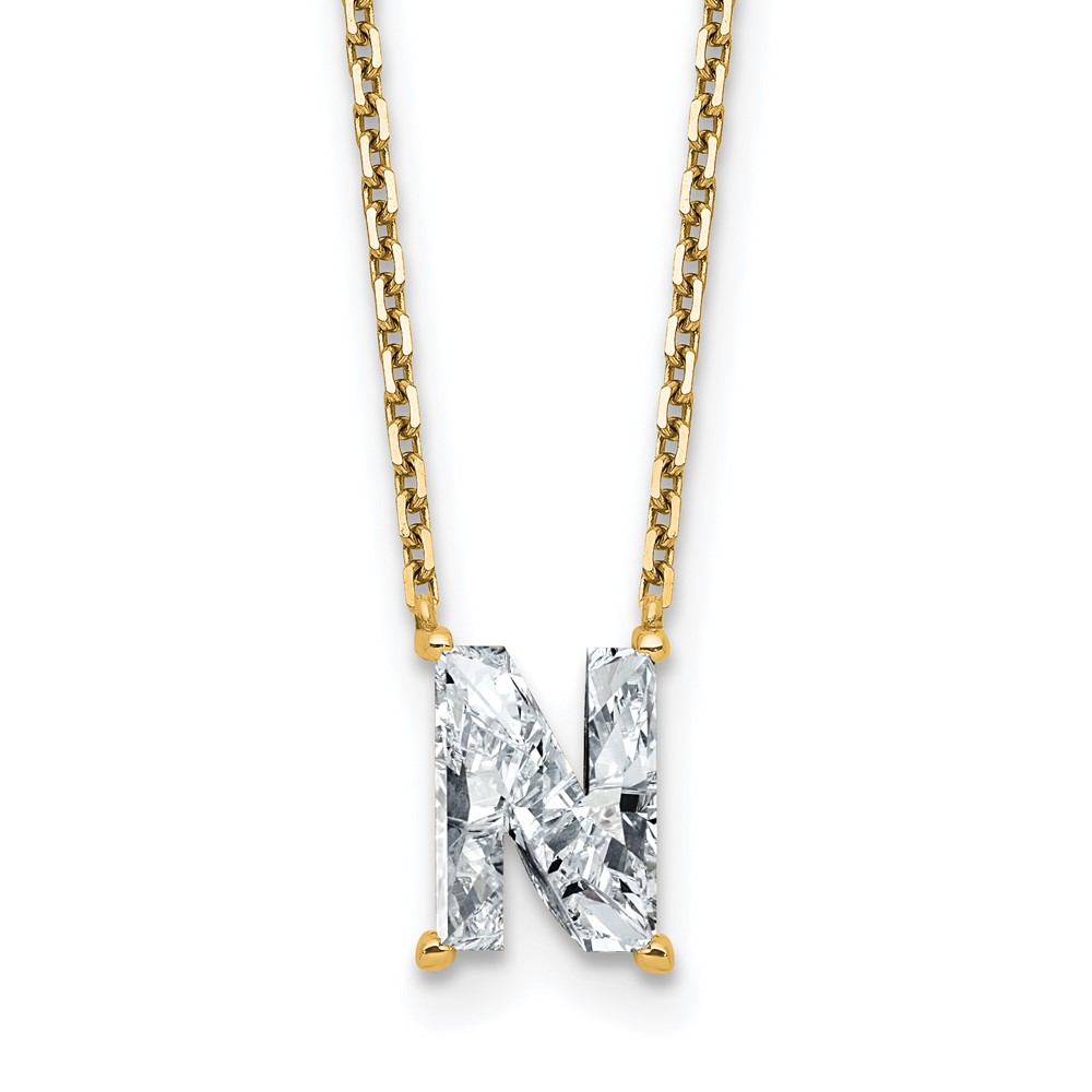 14K Yellow Gold 1.88 Carat Lab Grown Diamond VS+ F+ Complete Letter N Single Stone Initial Necklace, 18"