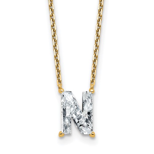 14K Yellow Gold 1.88 Carat Lab Grown Diamond VS+ F+ Complete Letter N Single Stone Initial Necklace, 18"