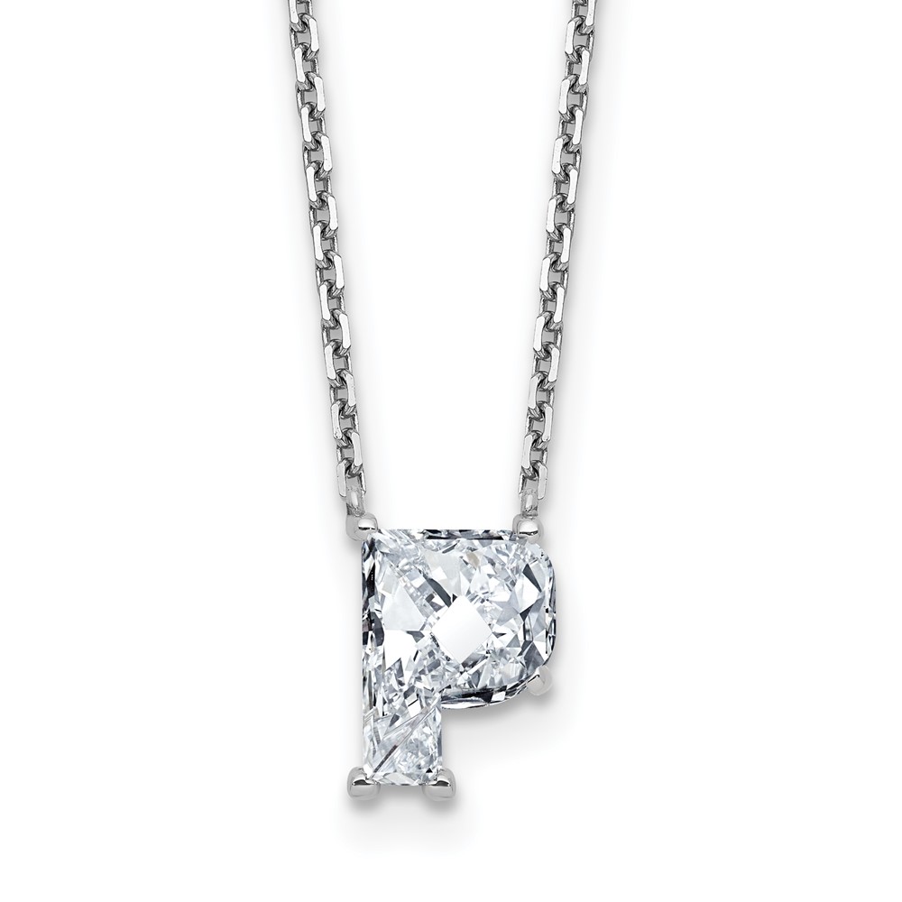 14K White Gold 2 Carat Lab Grown Diamond VS+ F+ Complete Letter P Single Stone Initial Necklace, 18"