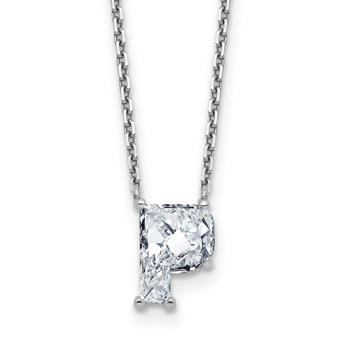 14K White Gold 2 Carat Lab Grown Diamond VS+ F+ Complete Letter P Single Stone Initial Necklace, 18"