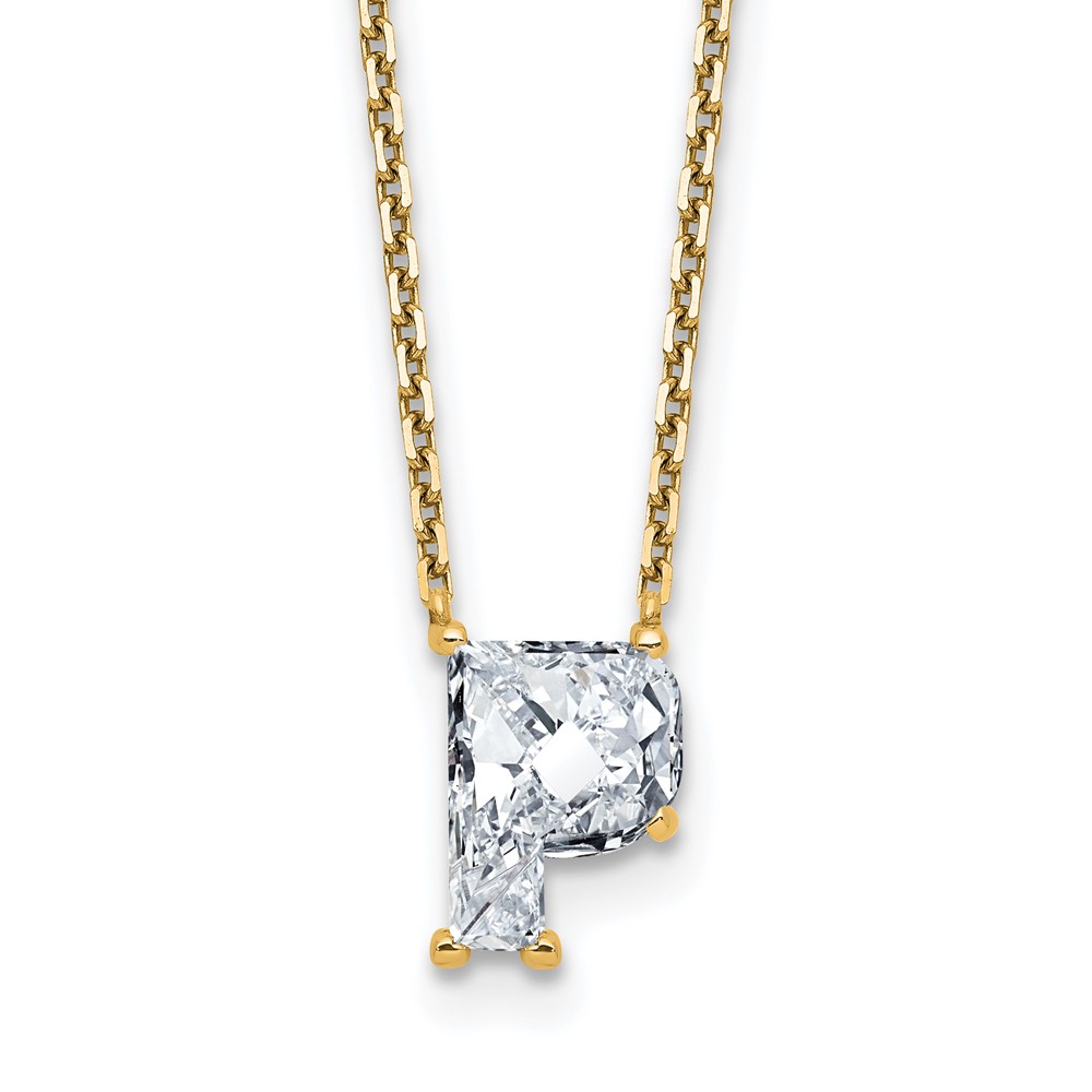14K Yellow Gold 2 Carat Lab Grown Diamond VS+ F+ Complete Letter P Single Stone Initial Necklace, 18"
