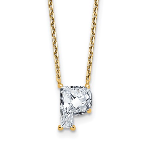 14K Yellow Gold 2 Carat Lab Grown Diamond VS+ F+ Complete Letter P Single Stone Initial Necklace, 18"