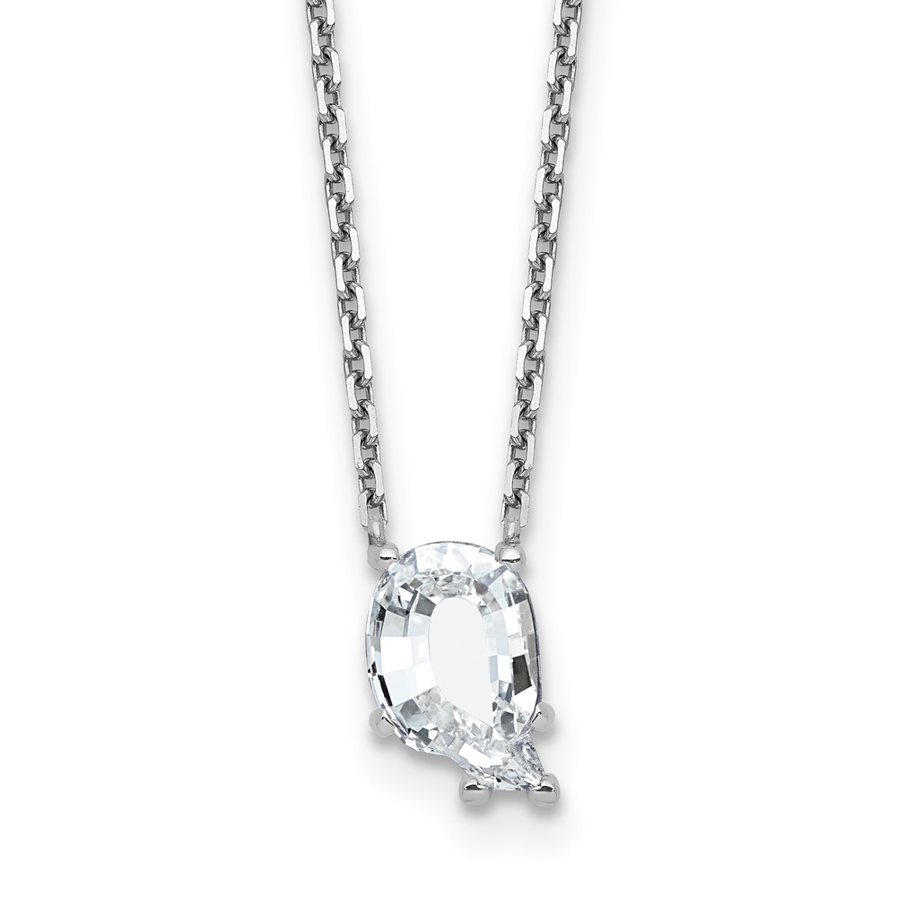 14K White Gold 2.25 Carat Lab Grown Diamond VS+ F+ Complete Letter Q Single Stone Initial Necklace, 18"