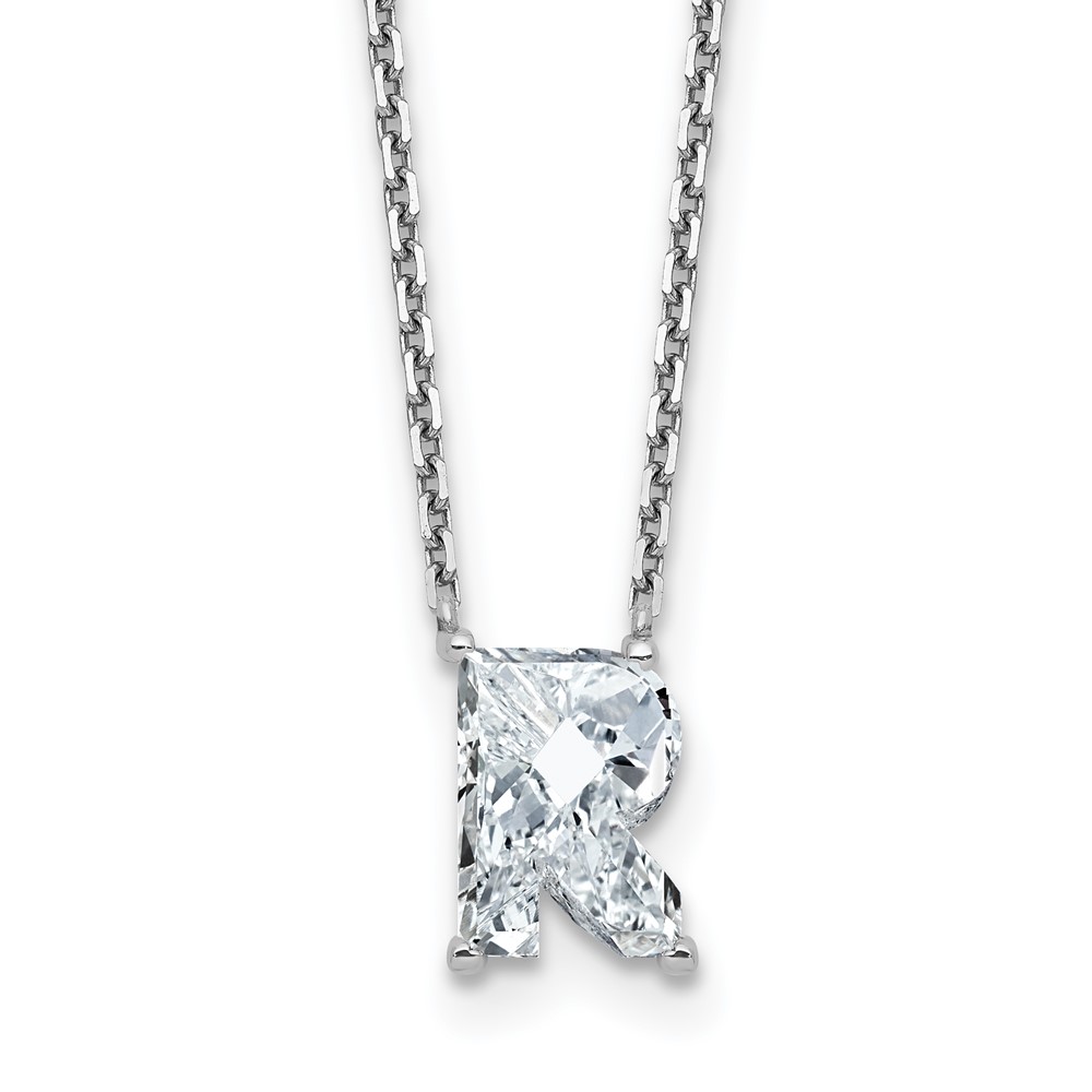 14K White Gold 2.33 Carat Lab Grown Diamond VS+ F+ Complete Letter R Single Stone Initial Necklace, 18"