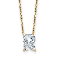 14K Yellow Gold 2.33 Carat Lab Grown Diamond VS+ F+ Complete Letter R Single Stone Initial Necklace, 18" view 1