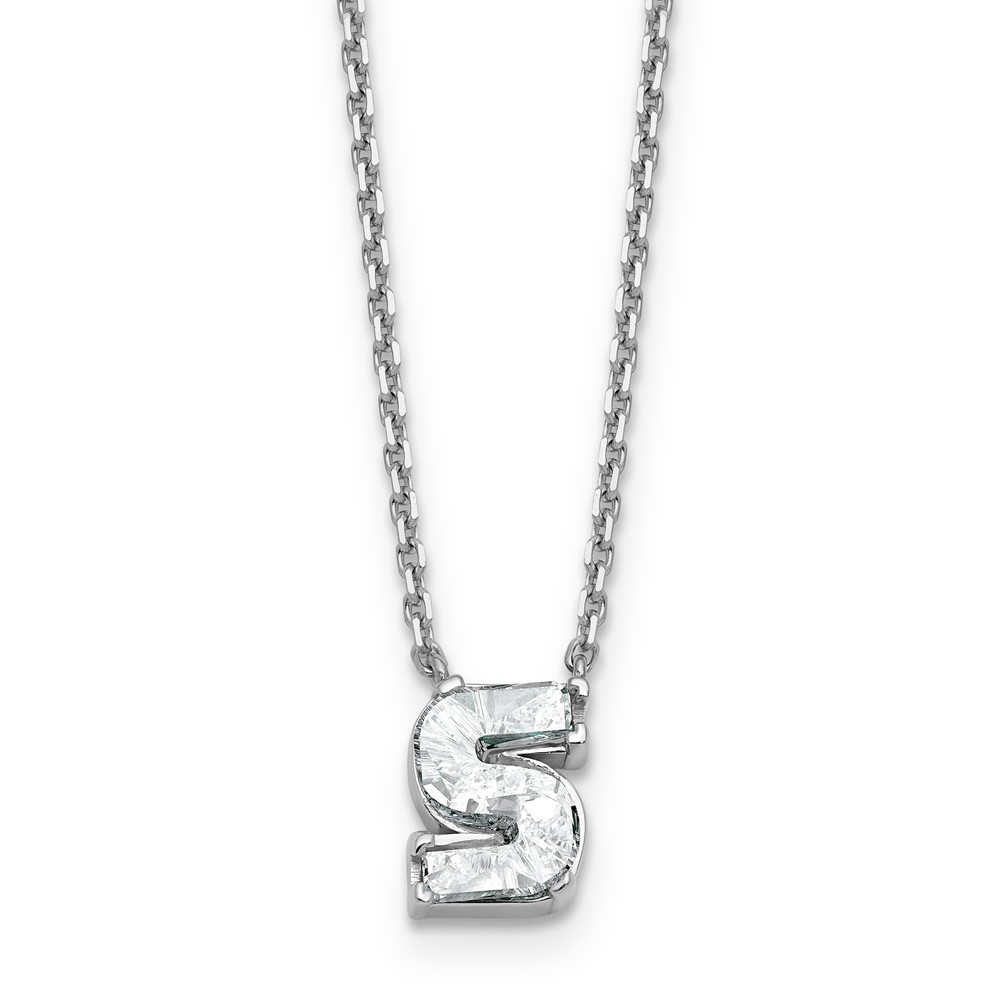 14K White Gold 1.62 Carat Lab Grown Diamond VS+ F+ Complete Letter S Single Stone Initial Necklace, 18"