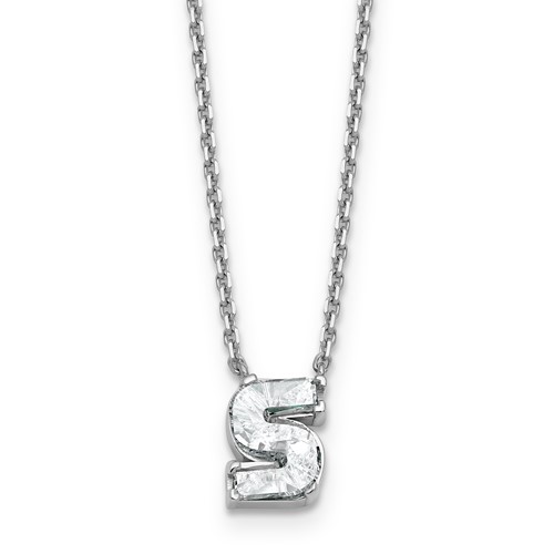 14K White Gold 1.62 Carat Lab Grown Diamond VS+ F+ Complete Letter S Single Stone Initial Necklace, 18"