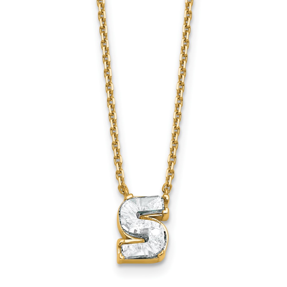 14K Yellow Gold 1.62 Carat Lab Grown Diamond VS+ F+ Complete Letter S Single Stone Initial Necklace, 18"