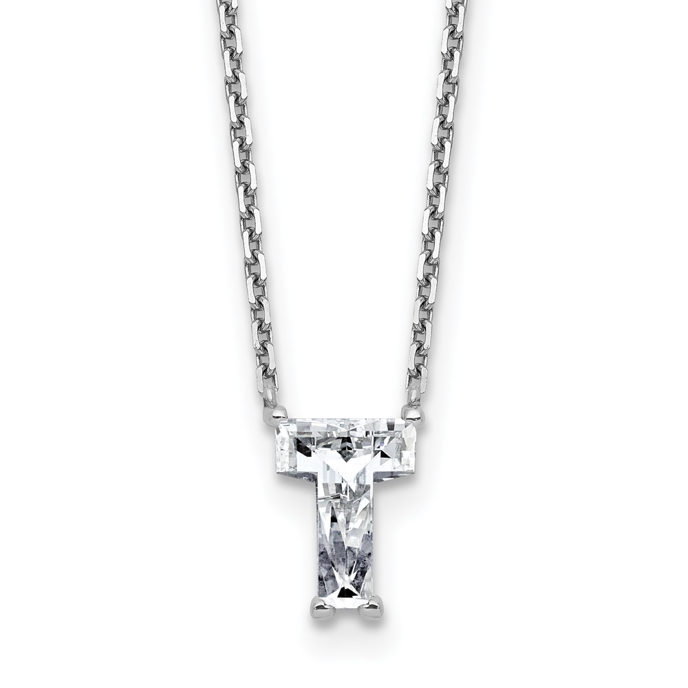 14K White Gold 1.62 Carat Lab Grown Diamond VS+ F+ Complete Letter T Single Stone Initial Necklace, 18"