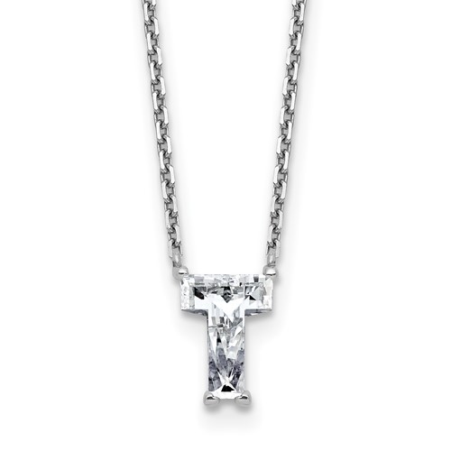 14K White Gold 1.62 Carat Lab Grown Diamond VS+ F+ Complete Letter T Single Stone Initial Necklace, 18"