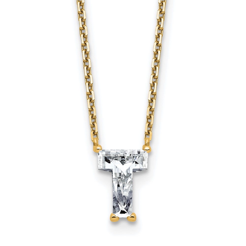 14K Yellow Gold 1.62 Carat Lab Grown Diamond VS+ F+ Complete Letter T Single Stone Initial Necklace, 18"