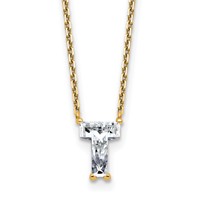 14K Yellow Gold 1.62 Carat Lab Grown Diamond VS+ F+ Complete Letter T Single Stone Initial Necklace, 18" view 1