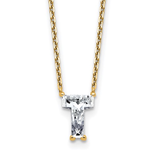 14K Yellow Gold 1.62 Carat Lab Grown Diamond VS+ F+ Complete Letter T Single Stone Initial Necklace, 18"