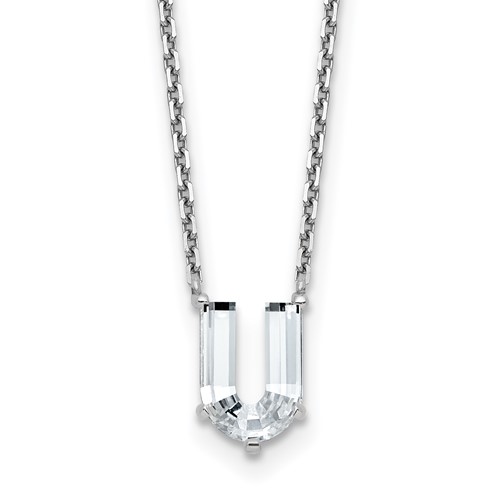 14K White Gold 2.33 Carat Lab Grown Diamond VS+ F+ Complete Letter U Single Stone Initial Necklace, 18"