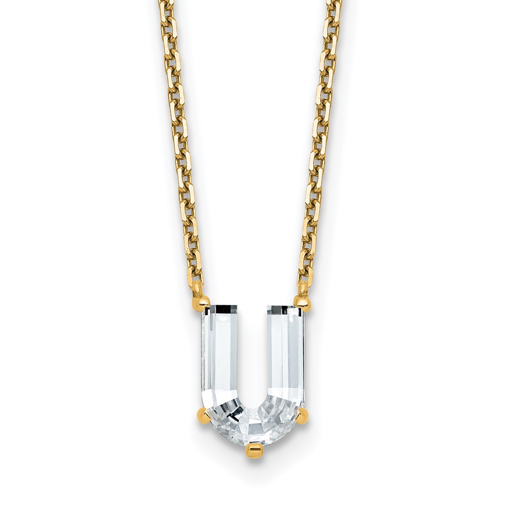 14K Yellow Gold 2.33 Carat Lab Grown Diamond VS+ F+ Complete Letter U Single Stone Initial Necklace, 18"
