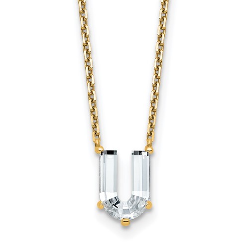 14K Yellow Gold 2.33 Carat Lab Grown Diamond VS+ F+ Complete Letter U Single Stone Initial Necklace, 18"