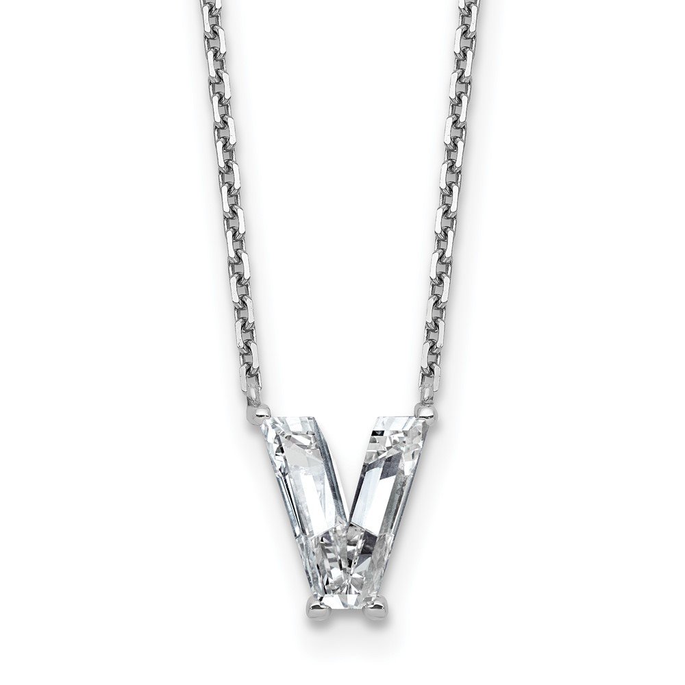 14K White Gold 1.75 Carat Lab Grown Diamond VS+ F+ Complete Letter V Single Stone Initial Necklace, 18"