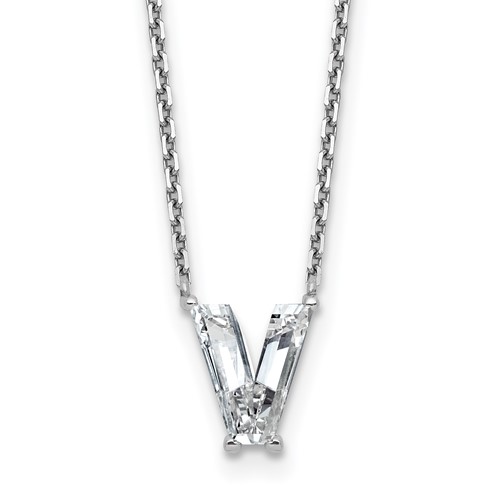 14K White Gold 1.75 Carat Lab Grown Diamond VS+ F+ Complete Letter V Single Stone Initial Necklace, 18"