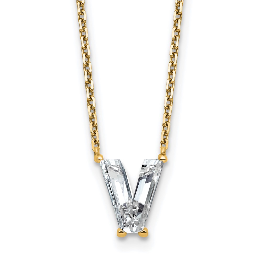 14K Yellow Gold 1.75 Carat Lab Grown Diamond VS+ F+ Complete Letter V Single Stone Initial Necklace, 18"