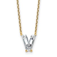 14K Yellow Gold 1.75 Carat Lab Grown Diamond VS+ F+ Complete Letter V Single Stone Initial Necklace, 18" view 1