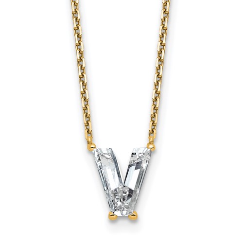 14K Yellow Gold 1.75 Carat Lab Grown Diamond VS+ F+ Complete Letter V Single Stone Initial Necklace, 18"