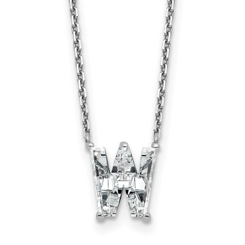 14K White Gold 2.33 Carat Lab Grown Diamond VS+ F+ Complete Letter W Single Stone Initial Necklace, 18"