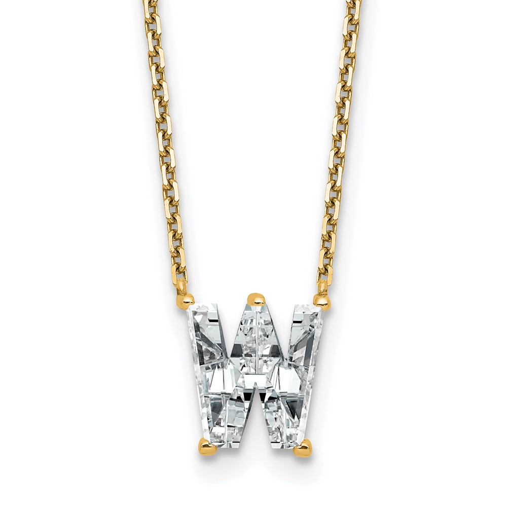 14K Yellow Gold 2.33 Carat Lab Grown Diamond VS+ F+ Complete Letter W Single Stone Initial Necklace, 18"
