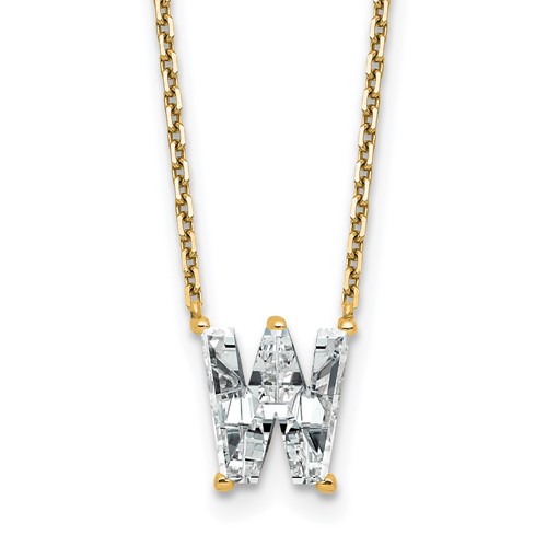 14K Yellow Gold 2.33 Carat Lab Grown Diamond VS+ F+ Complete Letter W Single Stone Initial Necklace, 18"