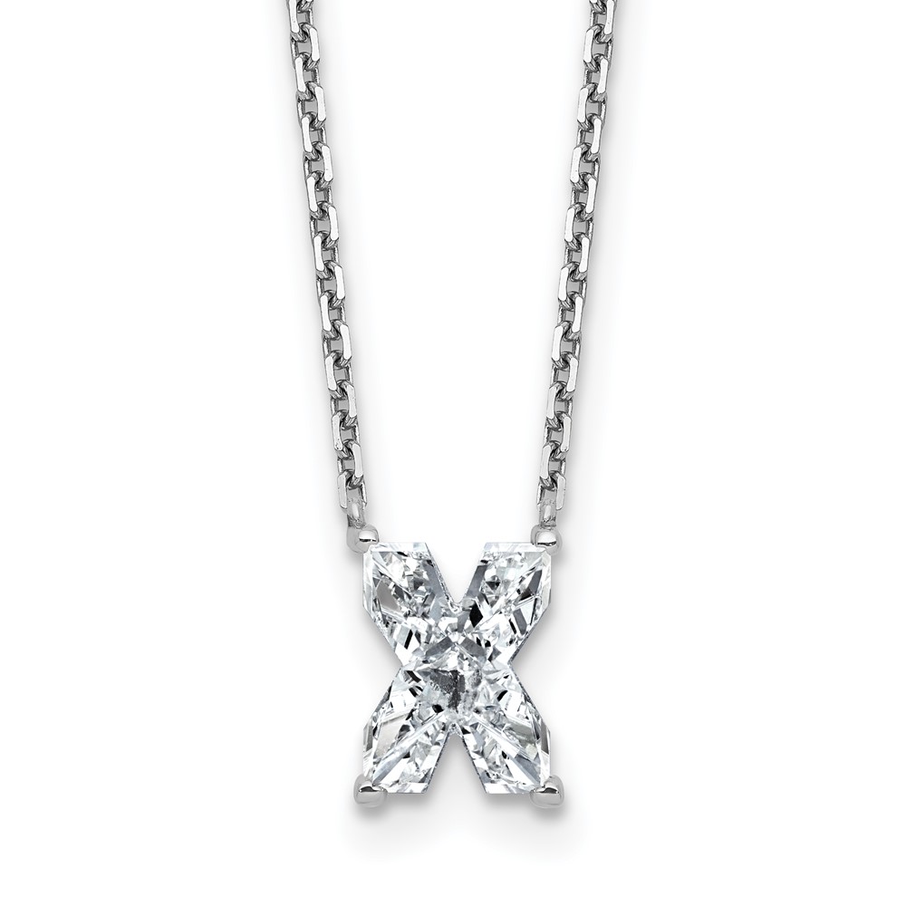 14K White Gold 2 Carat Lab Grown Diamond VS+ F+ Complete Letter X Single Stone Initial Necklace, 18"