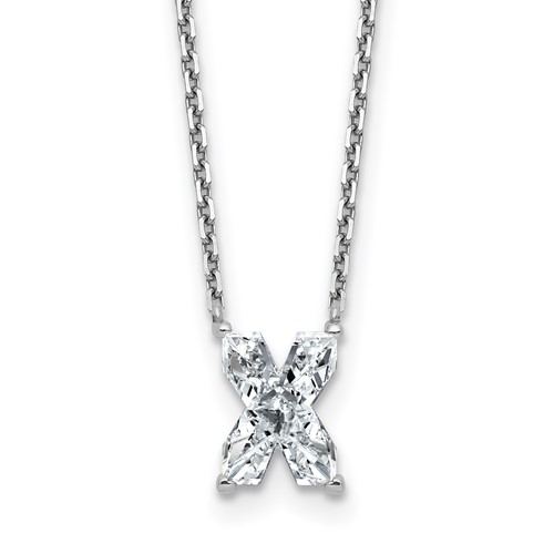 14K White Gold 2 Carat Lab Grown Diamond VS+ F+ Complete Letter X Single Stone Initial Necklace, 18"