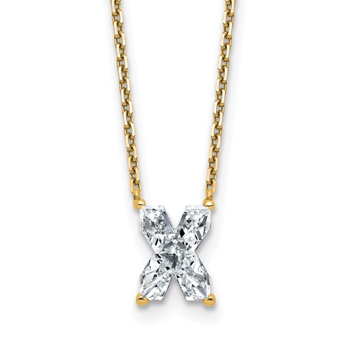 14K Yellow Gold 2 Carat Lab Grown Diamond VS+ F+ Complete Letter X Single Stone Initial Necklace, 18"