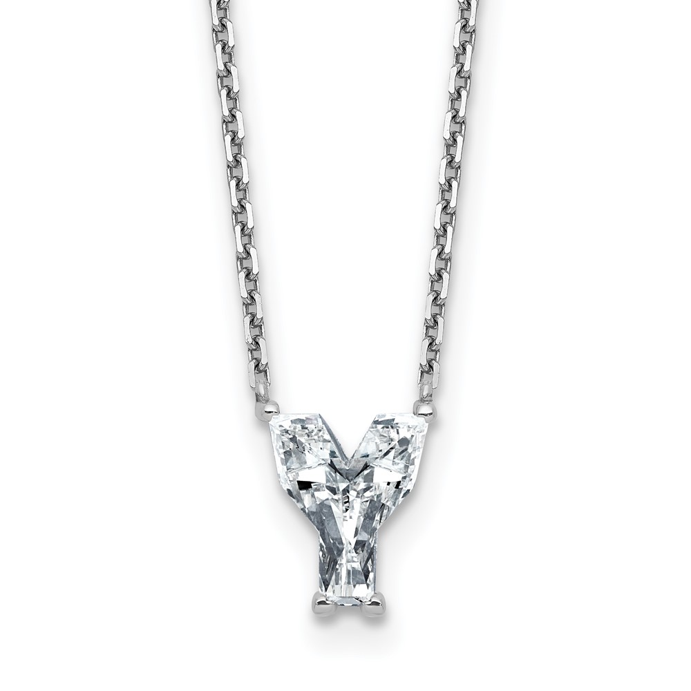 14K White Gold 1.75 Carat Lab Grown Diamond VS+ F+ Complete Letter Y Single Stone Initial Necklace, 18"