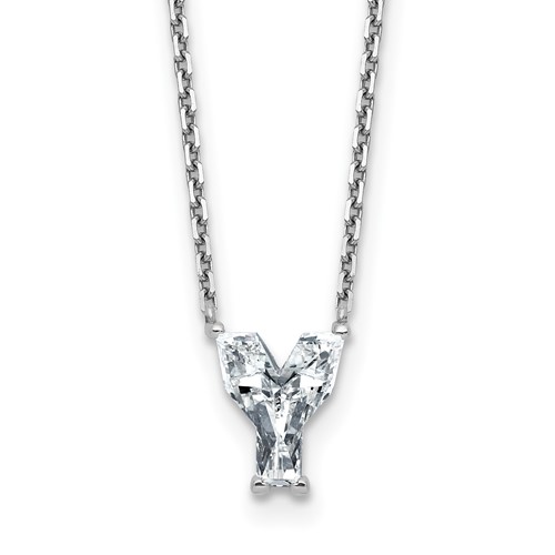 14K White Gold 1.75 Carat Lab Grown Diamond VS+ F+ Complete Letter Y Single Stone Initial Necklace, 18"