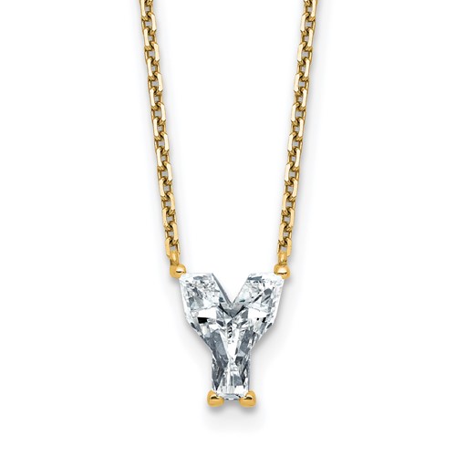 14K Yellow Gold 1.75 Carat Lab Grown Diamond VS+ F+ Complete Letter Y Single Stone Initial Necklace, 18"