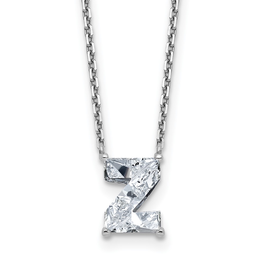 14K White Gold 1.88 Carat Lab Grown Diamond VS+ F+ Complete Letter Z Single Stone Initial Necklace, 18"