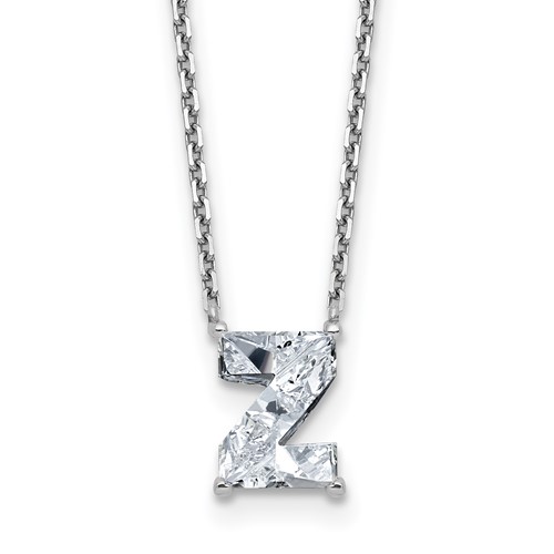 14K White Gold 1.88 Carat Lab Grown Diamond VS+ F+ Complete Letter Z Single Stone Initial Necklace, 18"