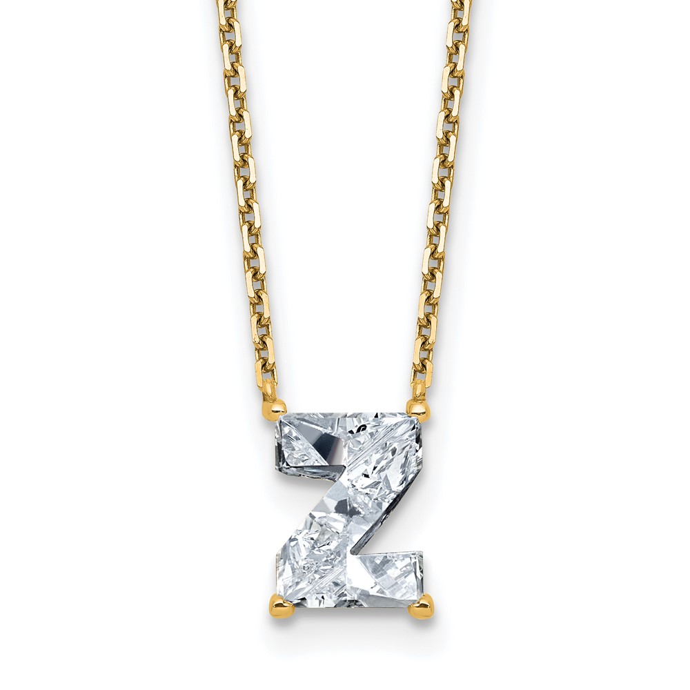 14K Yellow Gold 1.88 Carat Lab Grown Diamond VS+ F+ Complete Letter Z Single Stone Initial Necklace, 18"