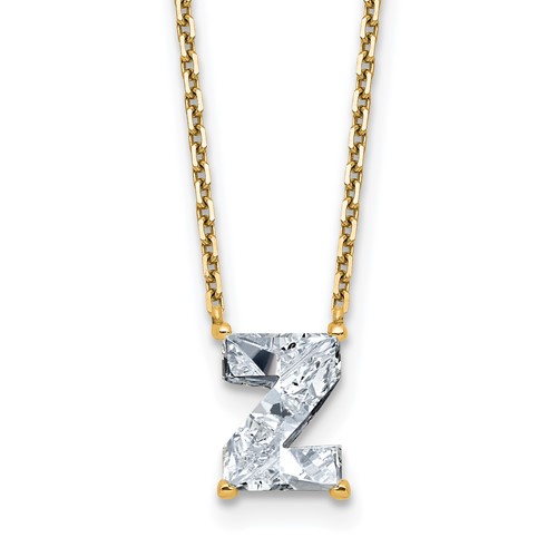 14K Yellow Gold 1.88 Carat Lab Grown Diamond VS+ F+ Complete Letter Z Single Stone Initial Necklace, 18"