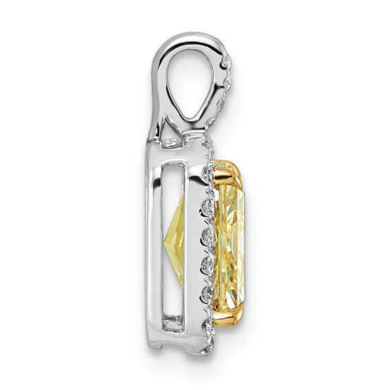 Emma Grace 14K Two-Tone 2 1/4 carat Certified Lab Grown Diamond VS+ Emerald Vivid Yellow Center VS+ F+ Halo Complete Pendant