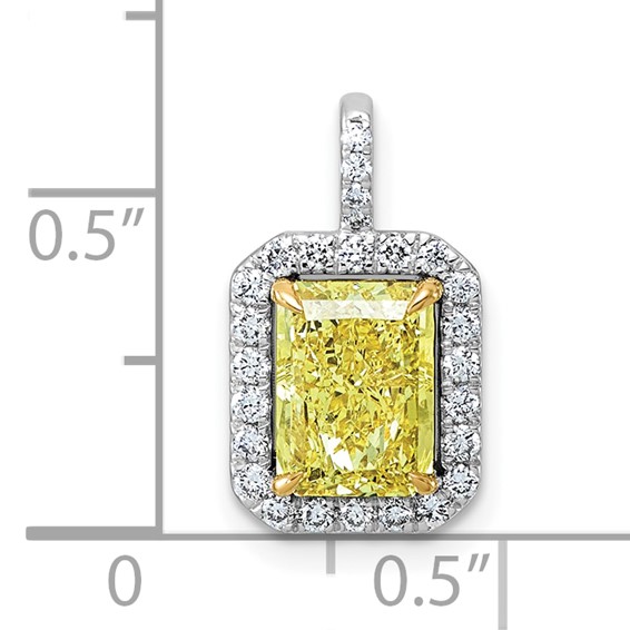 Emma Grace 14K Two-Tone 2 1/4 carat Certified Lab Grown Diamond VS+ Emerald Vivid Yellow Center VS+ F+ Halo Complete Pendant