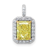 Emma Grace 14K Two-Tone 2.25 Carat Certified Lab Grown Diamond VS+ Emerald Vivid Yellow Center VS+ F+ Halo Complete Pendant view 1