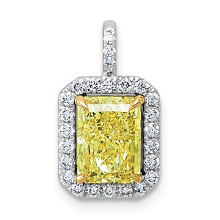 Emma Grace 14K Two-Tone 2 1/4 carat Certified Lab Grown Diamond VS+ Emerald Vivid Yellow Center VS+ F+ Halo Complete Pendant