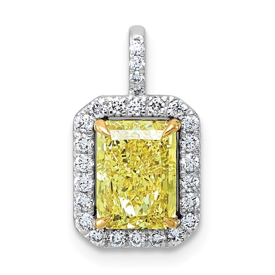 Emma Grace 14K Two-Tone 2 1/4 carat Certified Lab Grown Diamond VS+ Emerald Vivid Yellow Center VS+ F+ Halo Complete Pendant