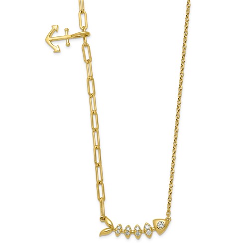 14K Yellow Gold 0.12ct Lab Grown Dia VS+ F+ Fish & Anchor Comp Necklace