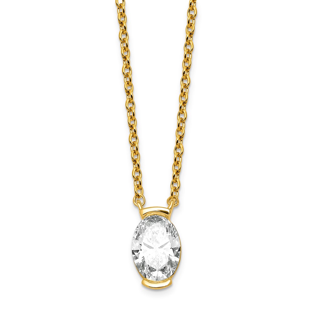 14K Yellow Gold 1 Carat Certified Lab Grown Diamond VS+ F+ Complete Oval Half Bezel Pendant Necklace, 18"