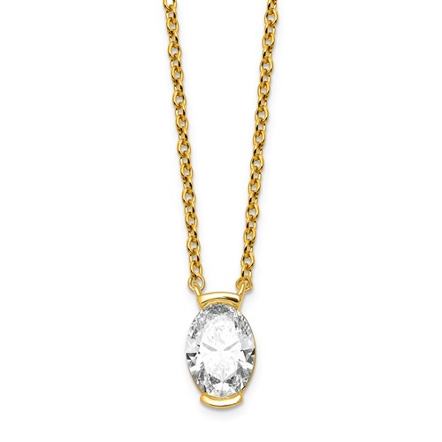 14K Yellow Gold 1 Carat Certified Lab Grown Diamond VS+ F+ Complete Oval Half Bezel Pendant Necklace, 18"