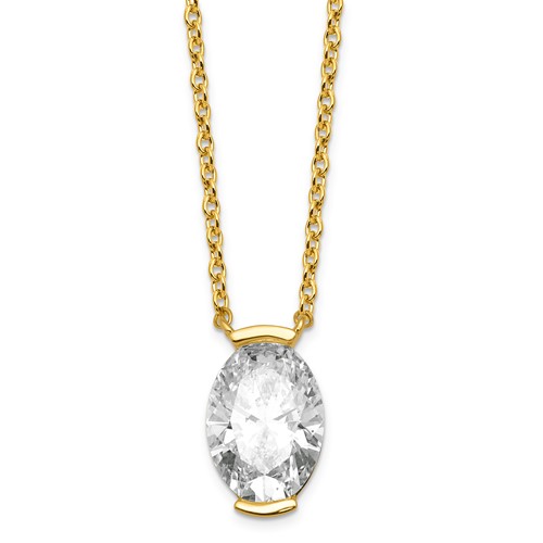 14K Yellow Gold 3 Carat Certified Lab Grown Diamond VS+ F+ Complete Oval Half Bezel Pendant Necklace, 18"